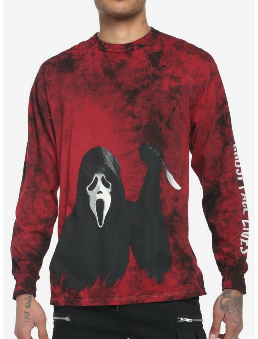 Guys * | Coupon Scream Ghost Face Red Wash Long-Sleeve T-Shirt Multi