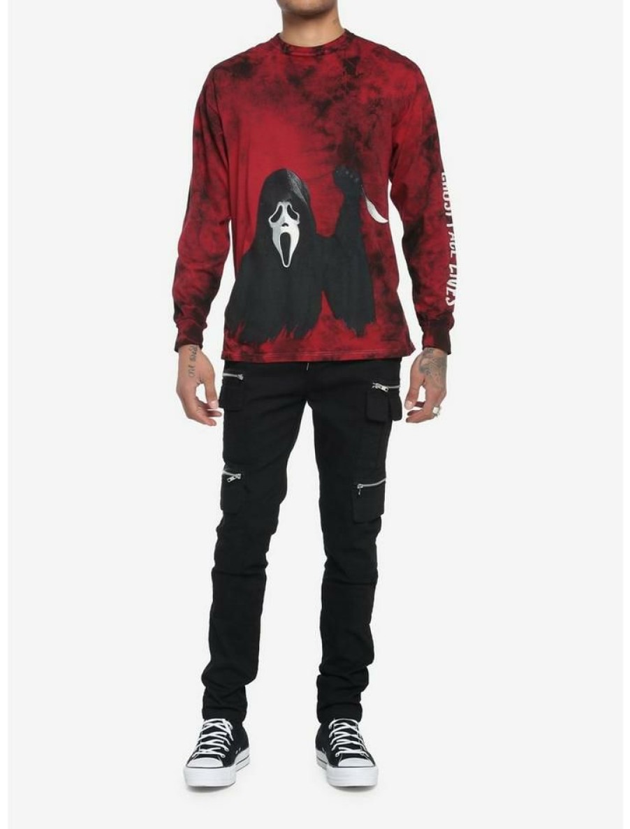 Guys * | Coupon Scream Ghost Face Red Wash Long-Sleeve T-Shirt Multi