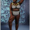 Plus * | Best Deal Beetlejuice Stripe High-Waisted Swim Bottoms Plus Size Multi