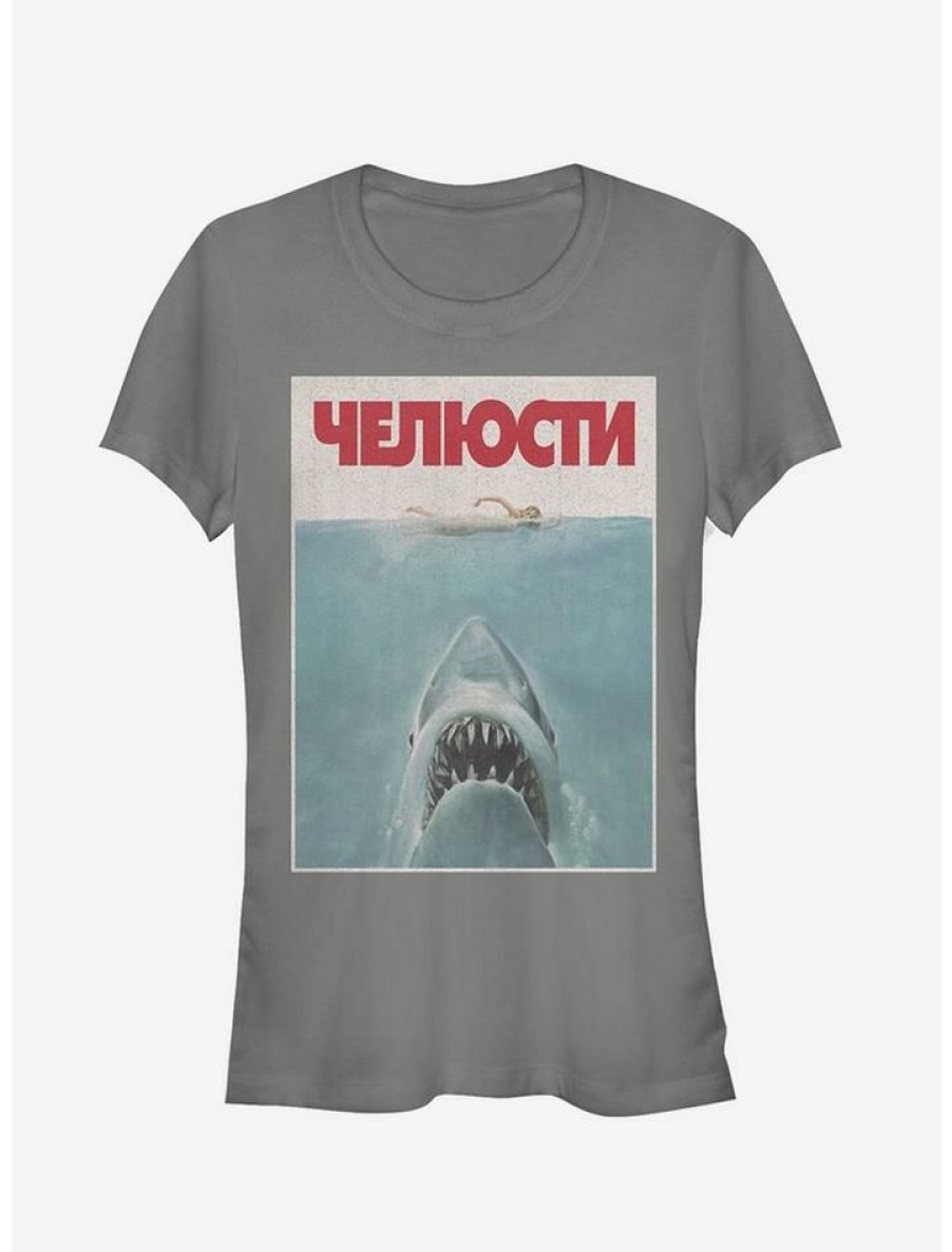 Tees * | Top 10 Jaws Russian Title Poster Girls T-Shirt Charcoal