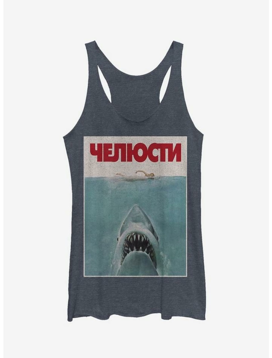 Girls * | Best Sale Russian Title Shark Poster Girls Tank Navy Htr