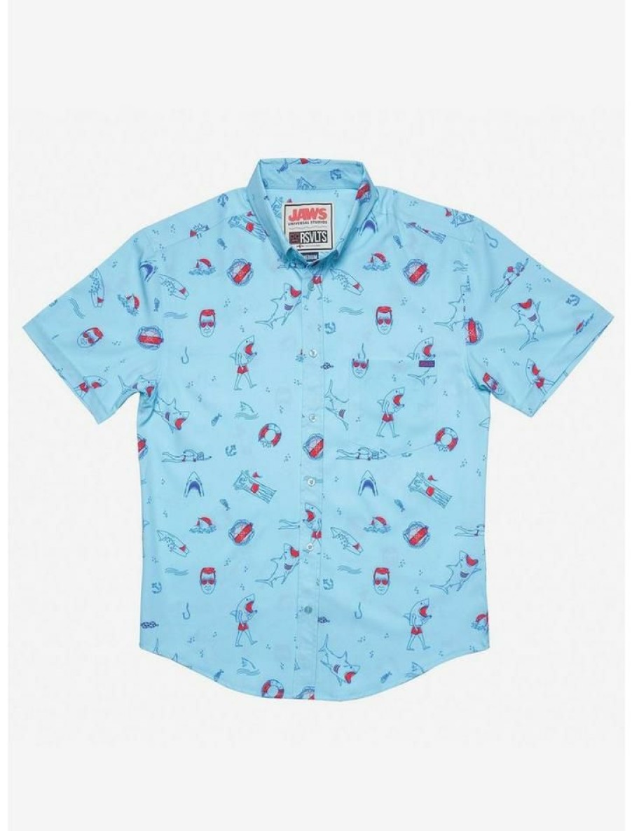 Guys * | Top 10 Rsvlts Jaws Amity Island Welcomes You Kunuflex Short Sleeve Shirt Blue