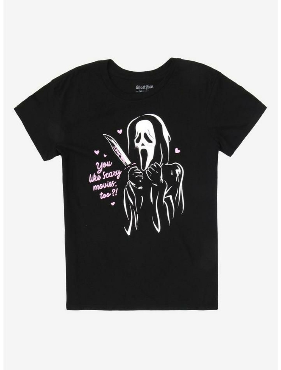 Tees * | Wholesale Scream Ghost Face You Like Scary Movies Too? Boyfriend Fit Girls T-Shirt Multi