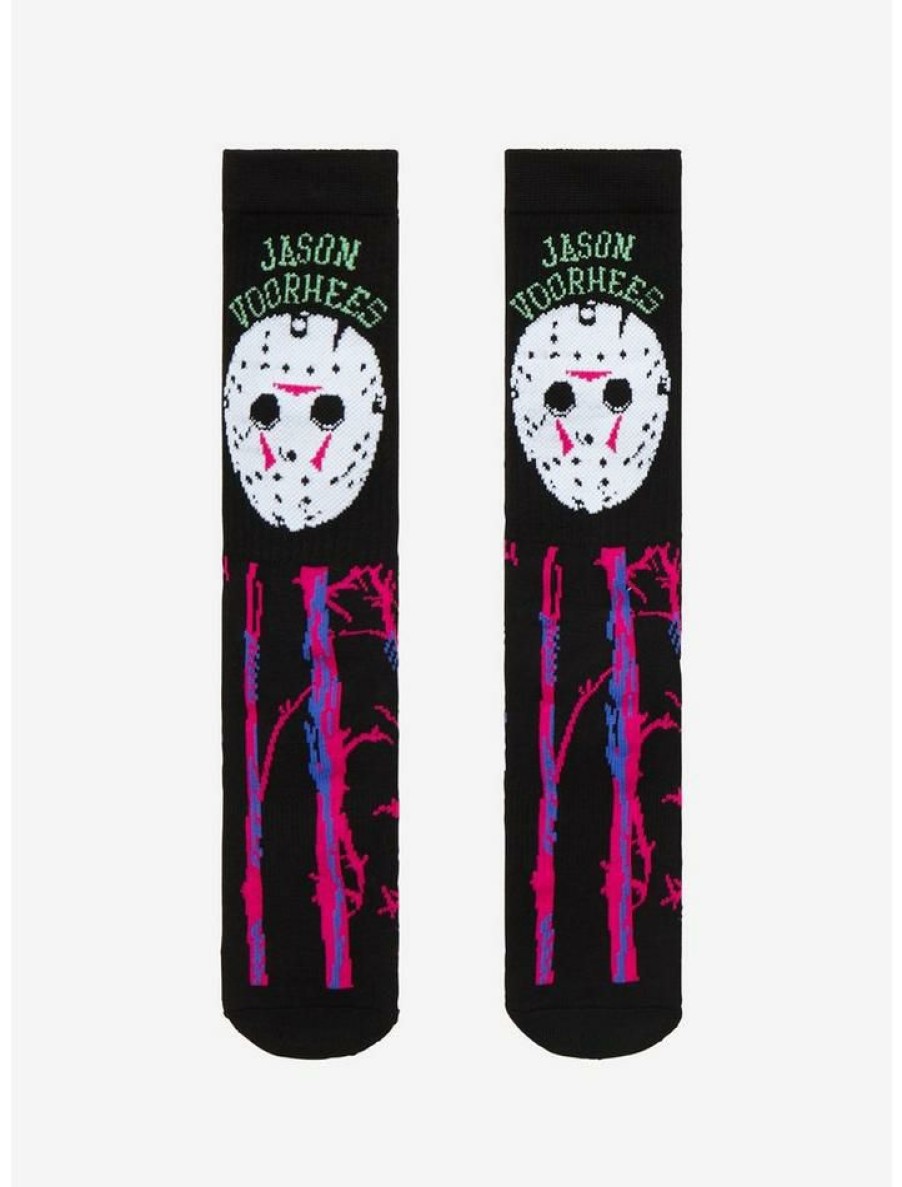 Girls * | Discount Friday The 13Th Jason Mask Trees Crew Socks