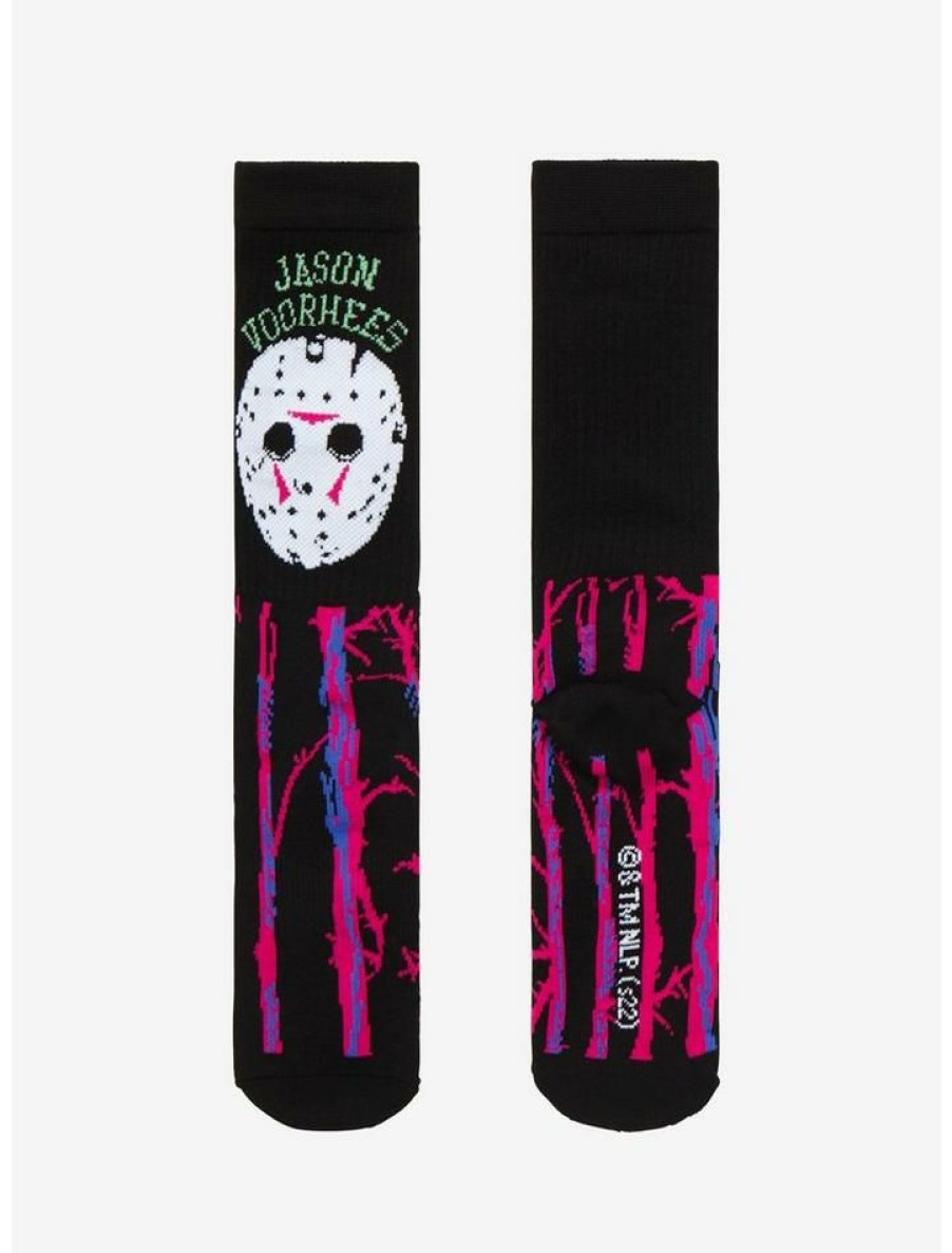 Girls * | Discount Friday The 13Th Jason Mask Trees Crew Socks