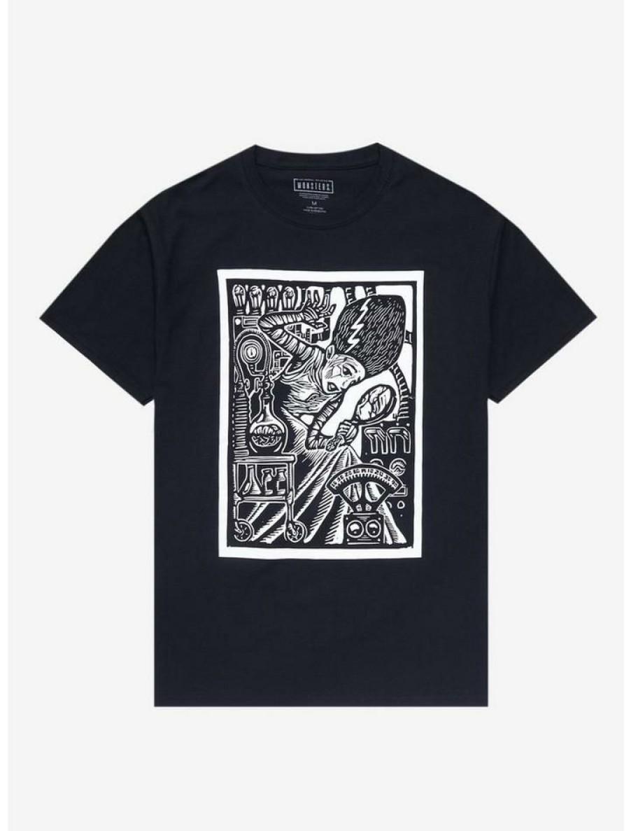 Tees * | Hot Sale Universal Monsters Bride Of Frankenstein Woodcut T-Shirt By Brian Reedy Black