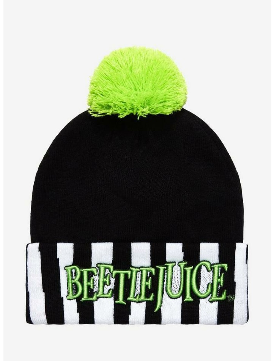 Accessories * | Promo Beetlejuice Stripe Pom Beanie