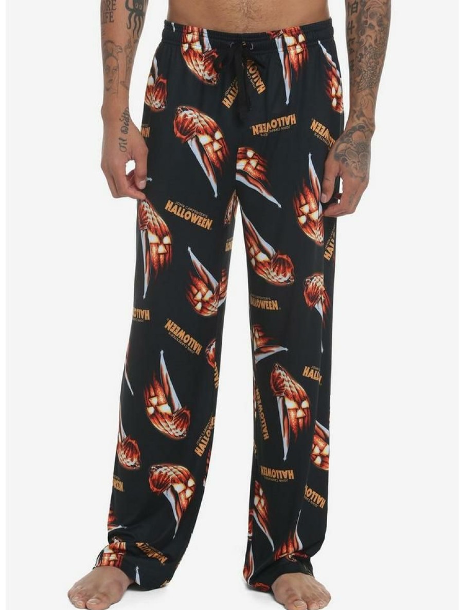 Guys * | Brand New Halloween Pumpkin Knife Pajama Pants Orange