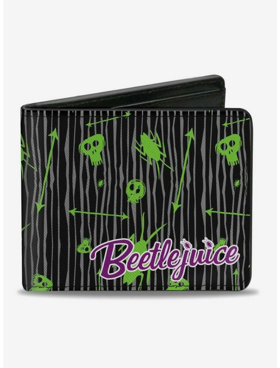 Backpacks & Bags * | Hot Sale Beetlejuice Roach Skull Doodles Bi-Fold Wallet