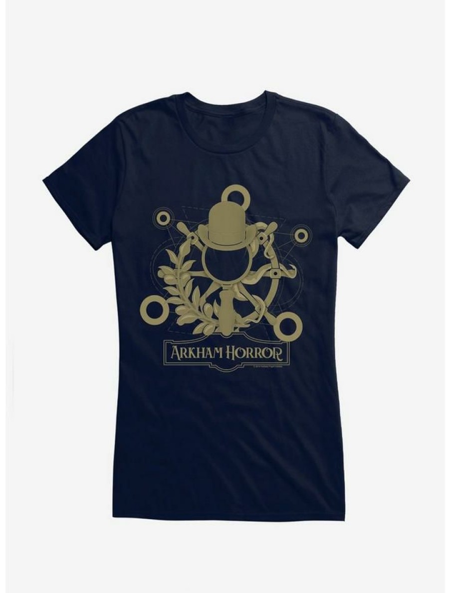 Tees * | Best Reviews Of Arkham Horror Gold Symbol Girls T-Shirt Navy