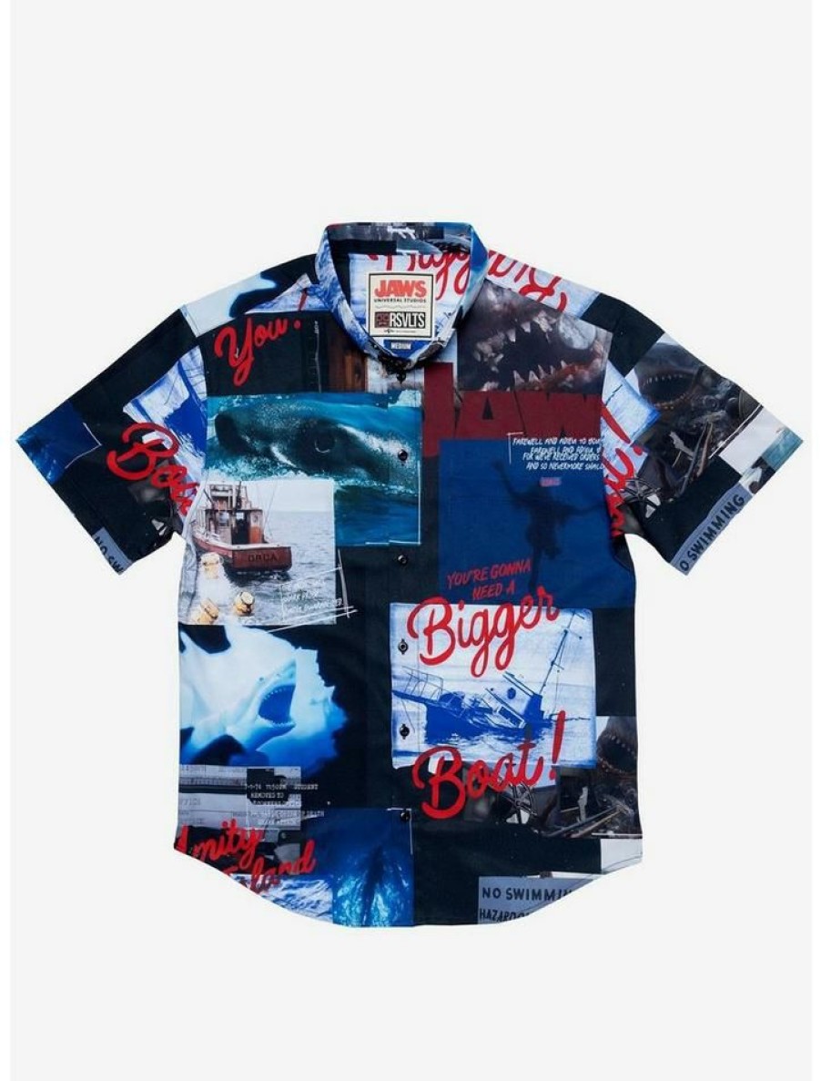 Guys * | Best Sale Rsvlts Jaws The Beach Is Closed Kunuflex Short Sleeve Shirt Black