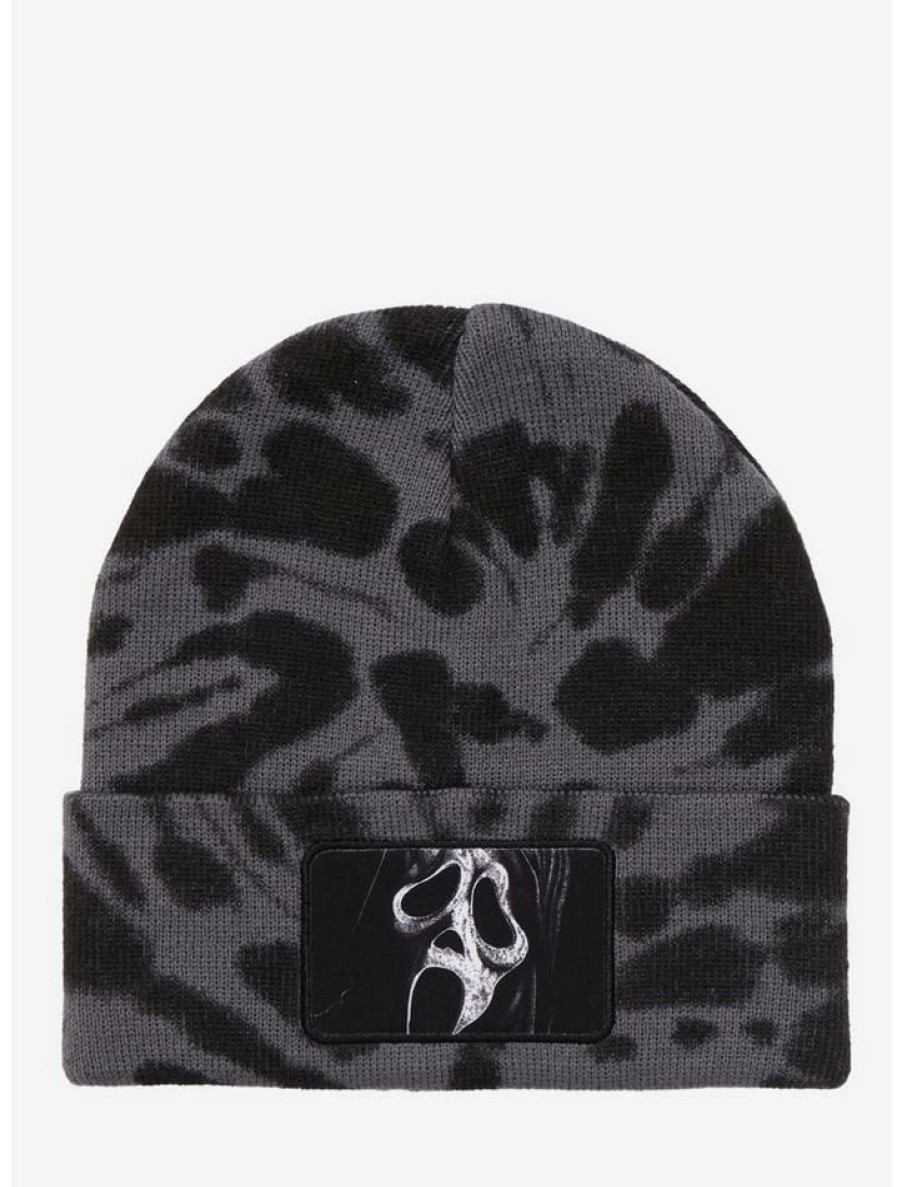 Accessories * | Wholesale Scream Ghost Face Patch Grey Tie-Dye Beanie