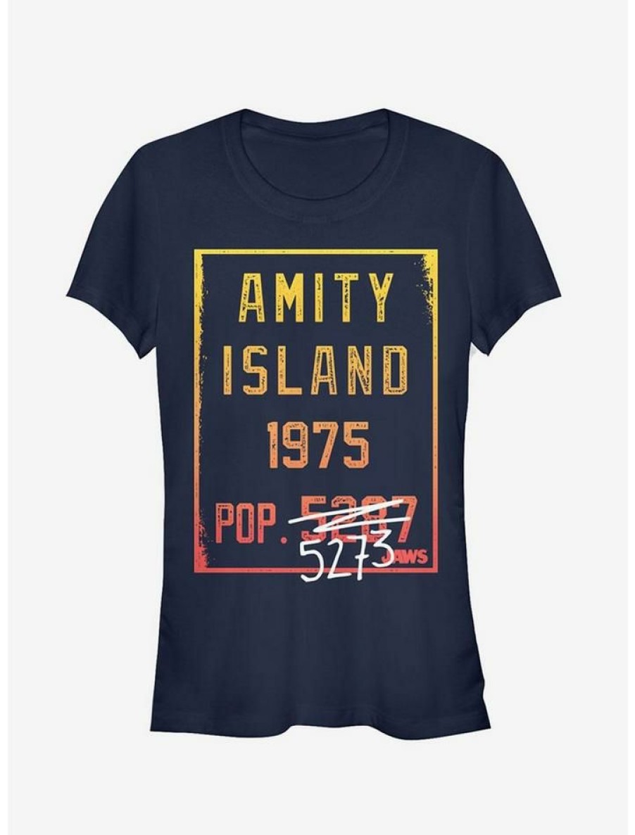 Tees * | Deals Amity Island Population Girls T-Shirt Navy