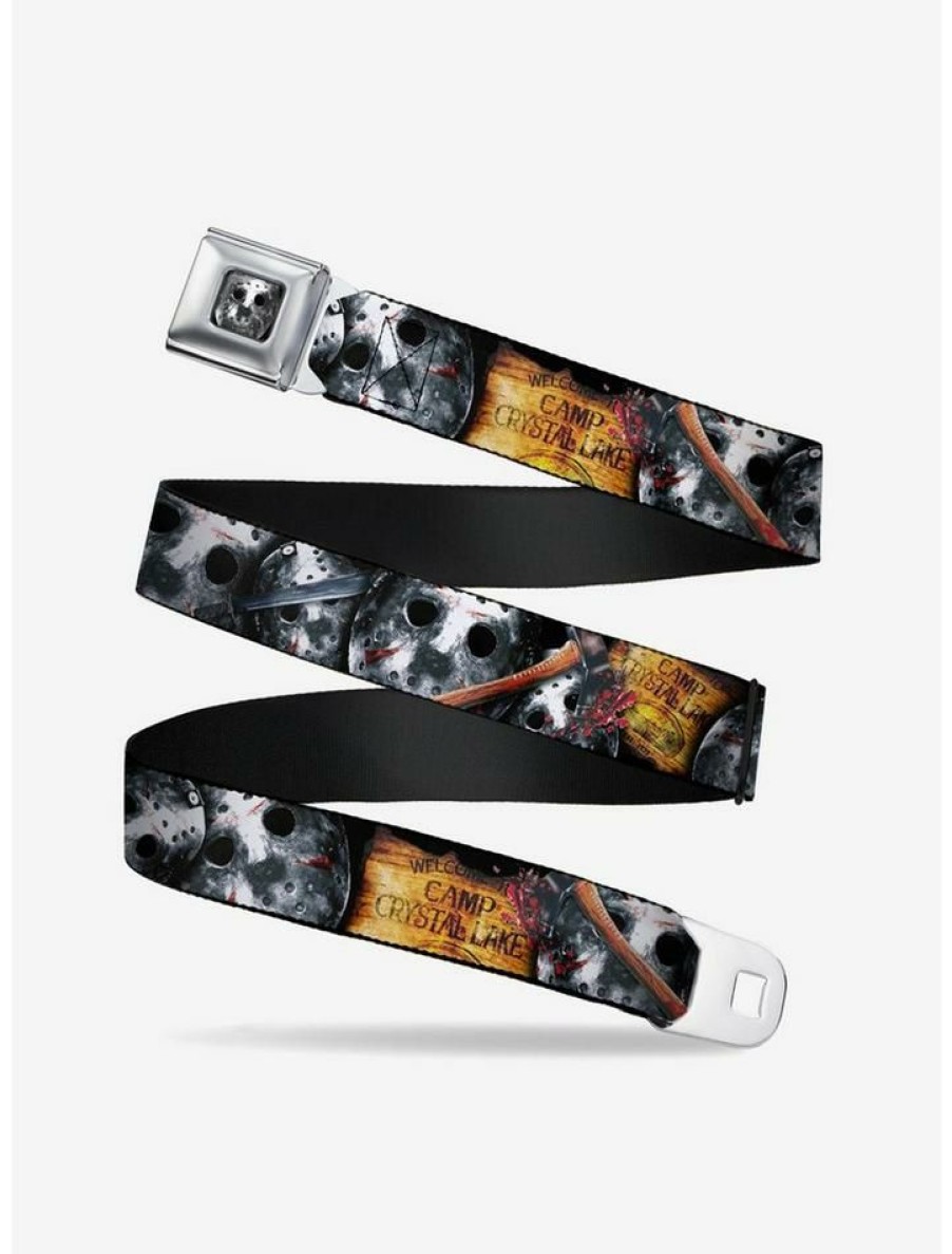 Accessories * | Best Sale Friday The 13Th Welcome To Camp Crystal Lake Jason Mask Axe Seatbelt Belt