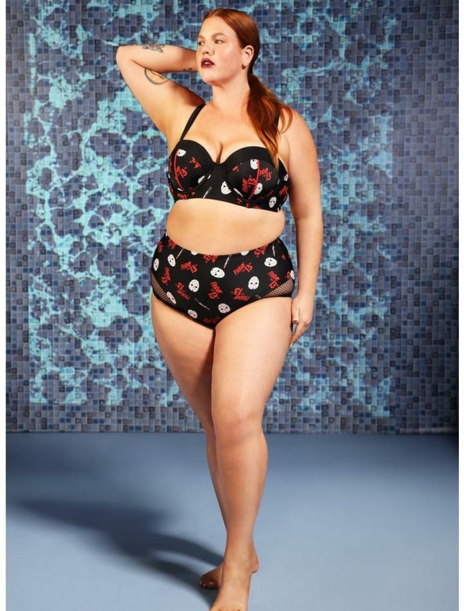 Plus * | Deals Friday The 13Th Jason Mask High-Waisted Swim Bottoms Plus Size Multi