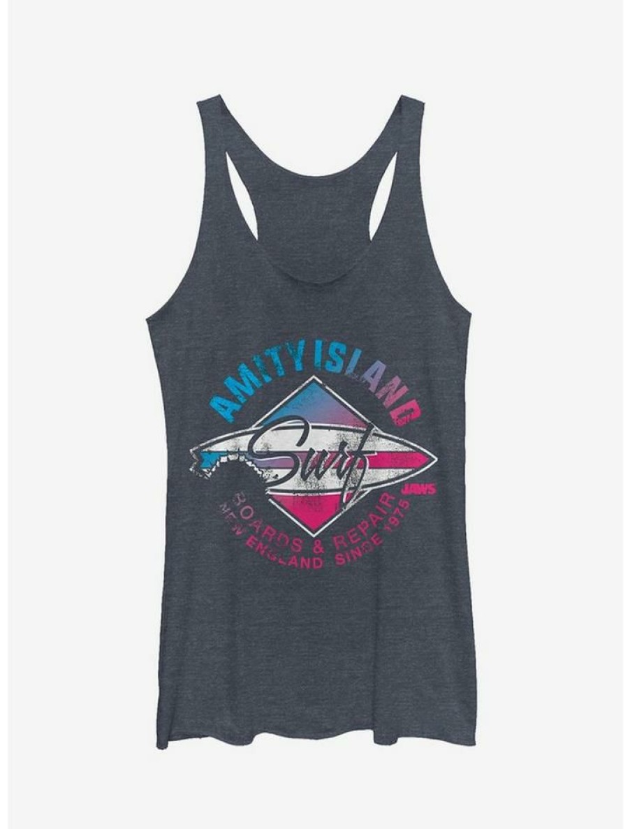 Girls * | Coupon Amity Island Surfboard Repair Girls Tank Navy Htr