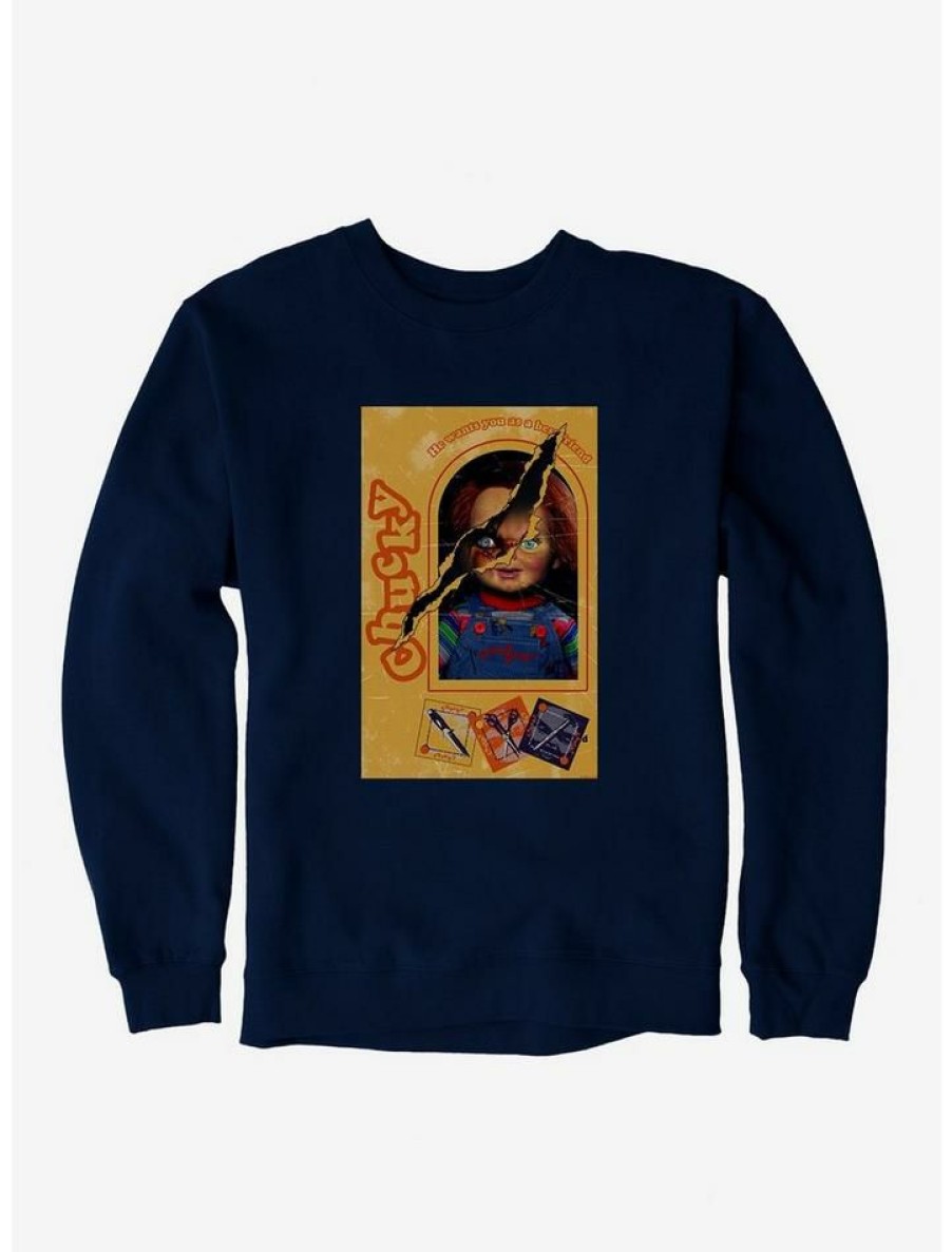 Guys * | Outlet Chucky Doll Box Torn Sweatshirt