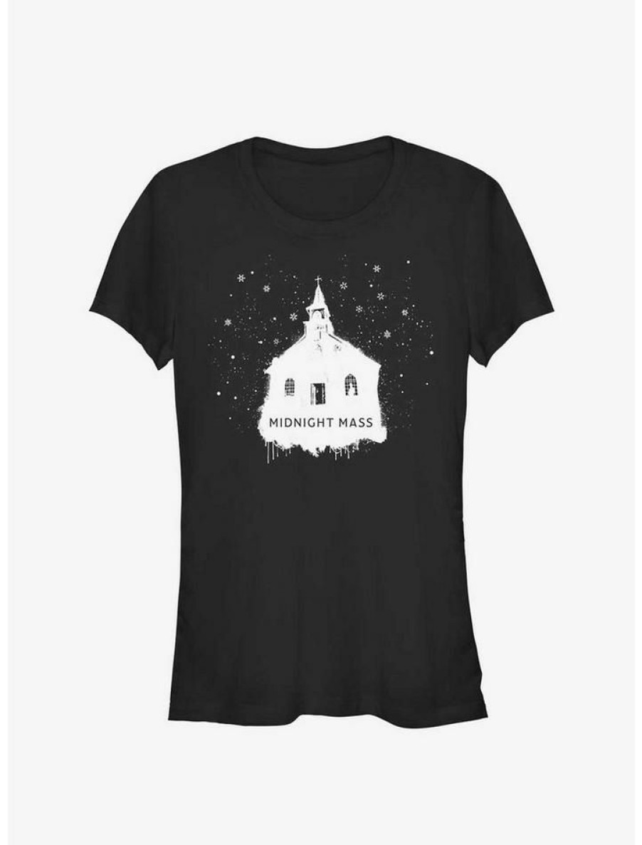 Tees * | Budget Midnight Mass Snowy Church Girls T-Shirt Black