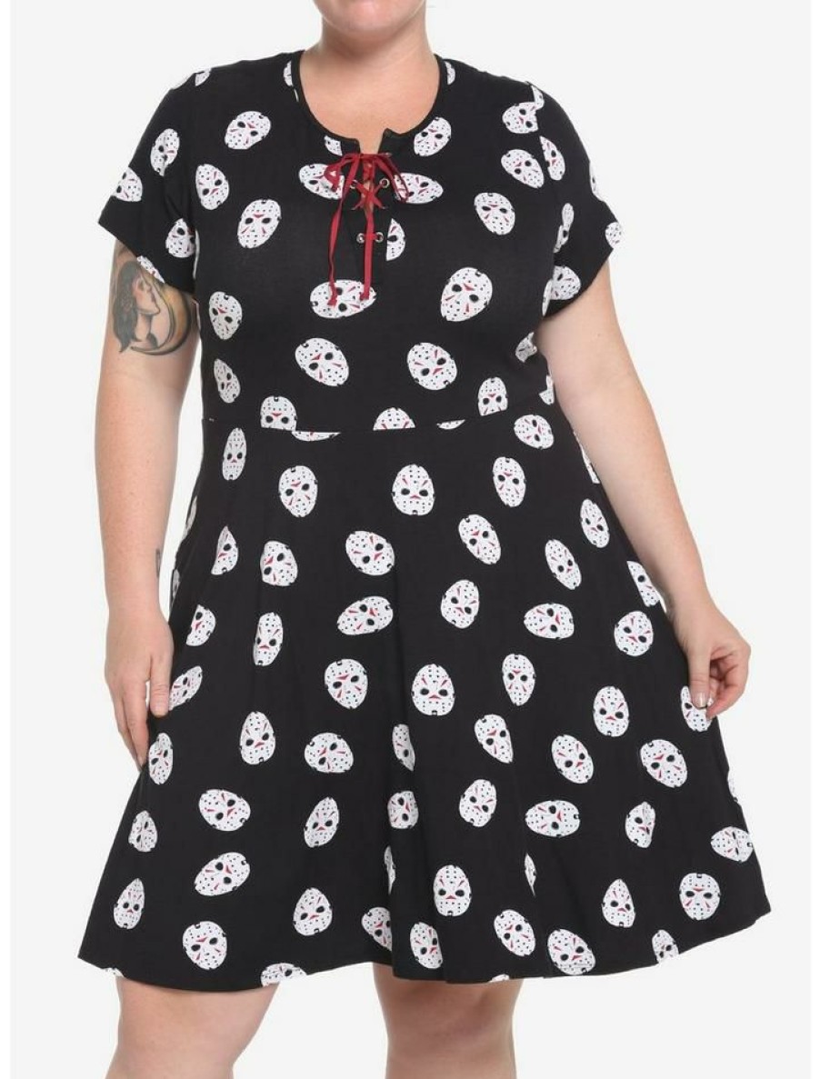 Plus * | New Friday The 13Th Jason Mask Skater Dress Plus Size Multi