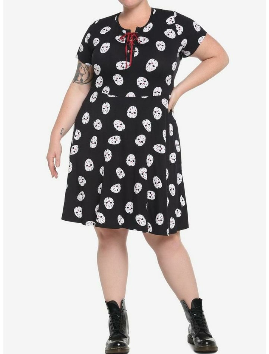 Plus * | New Friday The 13Th Jason Mask Skater Dress Plus Size Multi