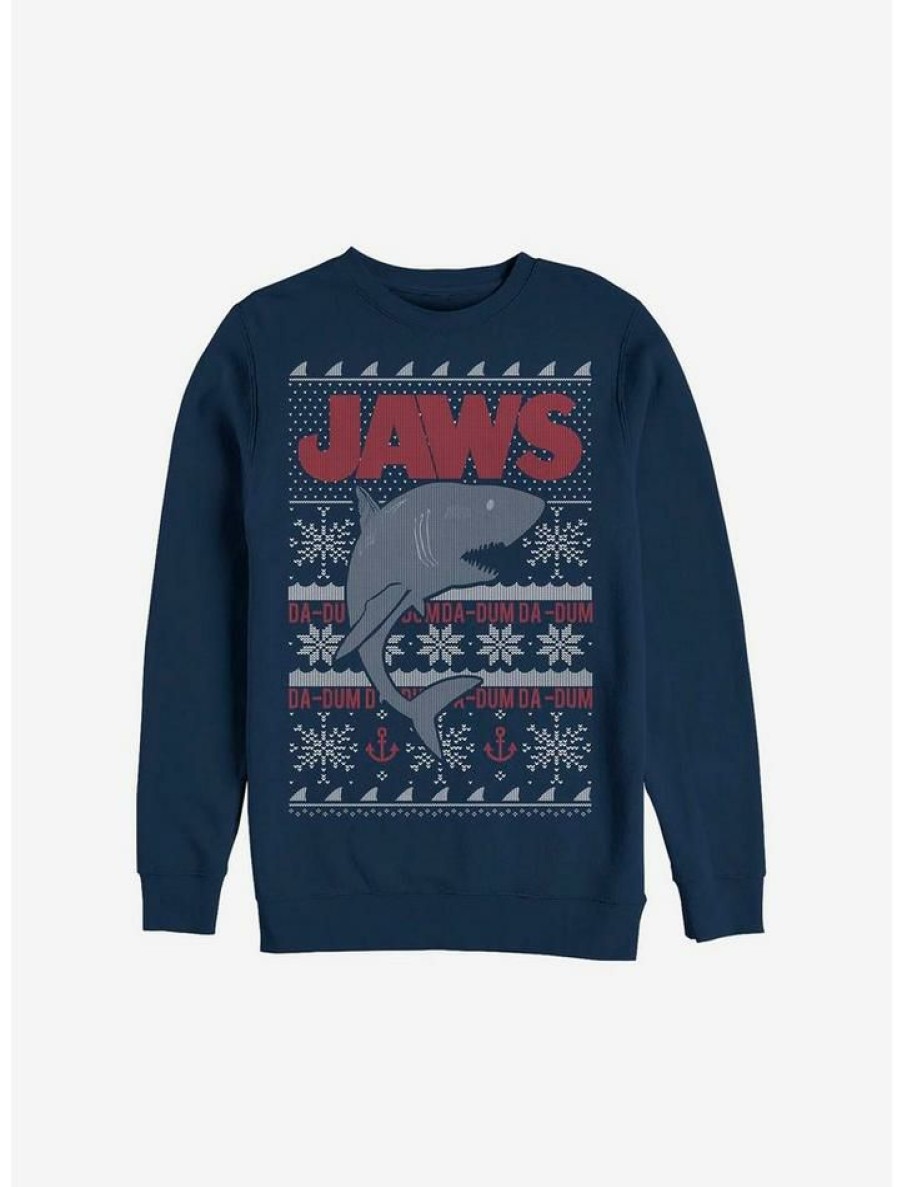 Guys * | Best Pirce Jaws Ugly Christmas Sweater Sweatshirt Navy