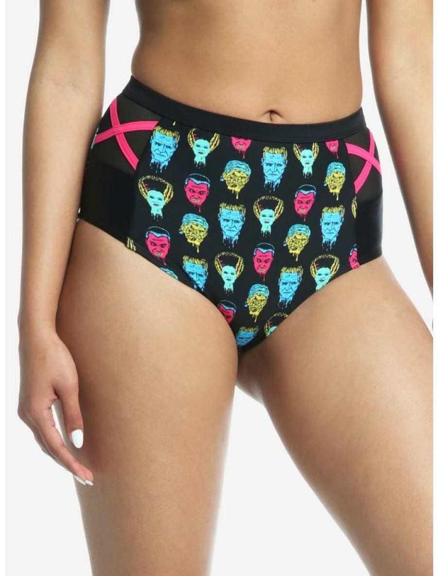 Girls * | Top 10 Universal Monsters Heads High-Waisted Swim Bottoms Multi