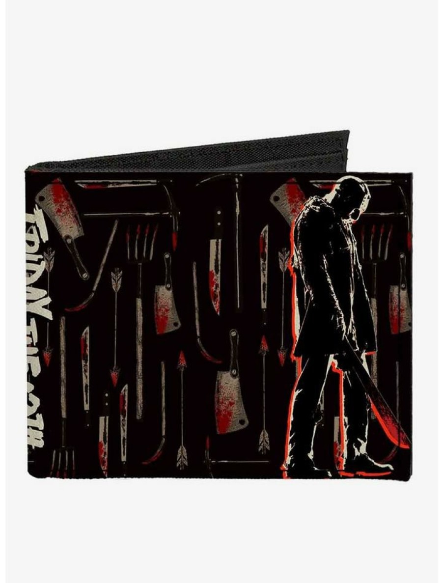 Backpacks & Bags * | New Friday The 13Th Jason Machete Pose Bloody Tools Canvas Bifold Wallet