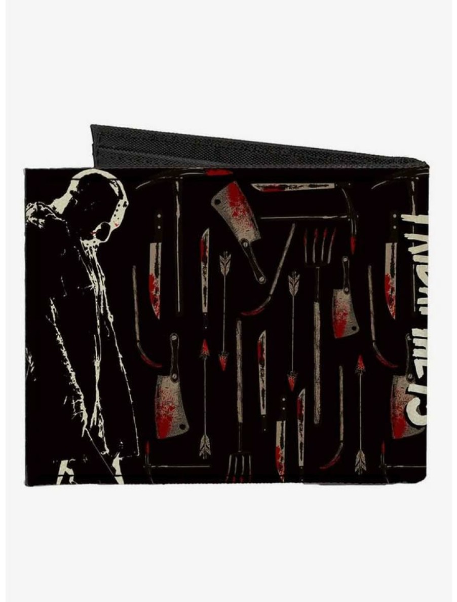 Backpacks & Bags * | New Friday The 13Th Jason Machete Pose Bloody Tools Canvas Bifold Wallet