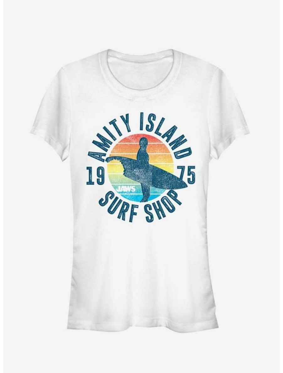 Tees * | Budget Retro Amity Island Surf Shop Girls T-Shirt White