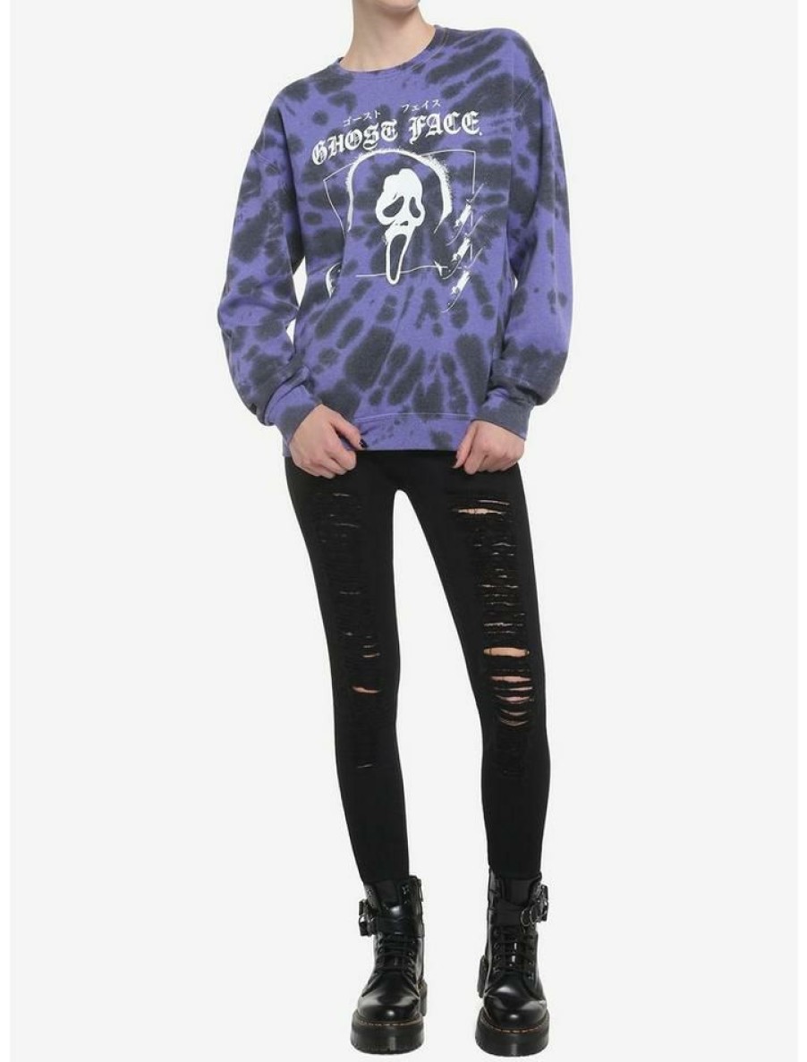 Girls * | Cheapest Scream Ghost Face Panel Purple Tie-Dye Girls Sweatshirt Multi