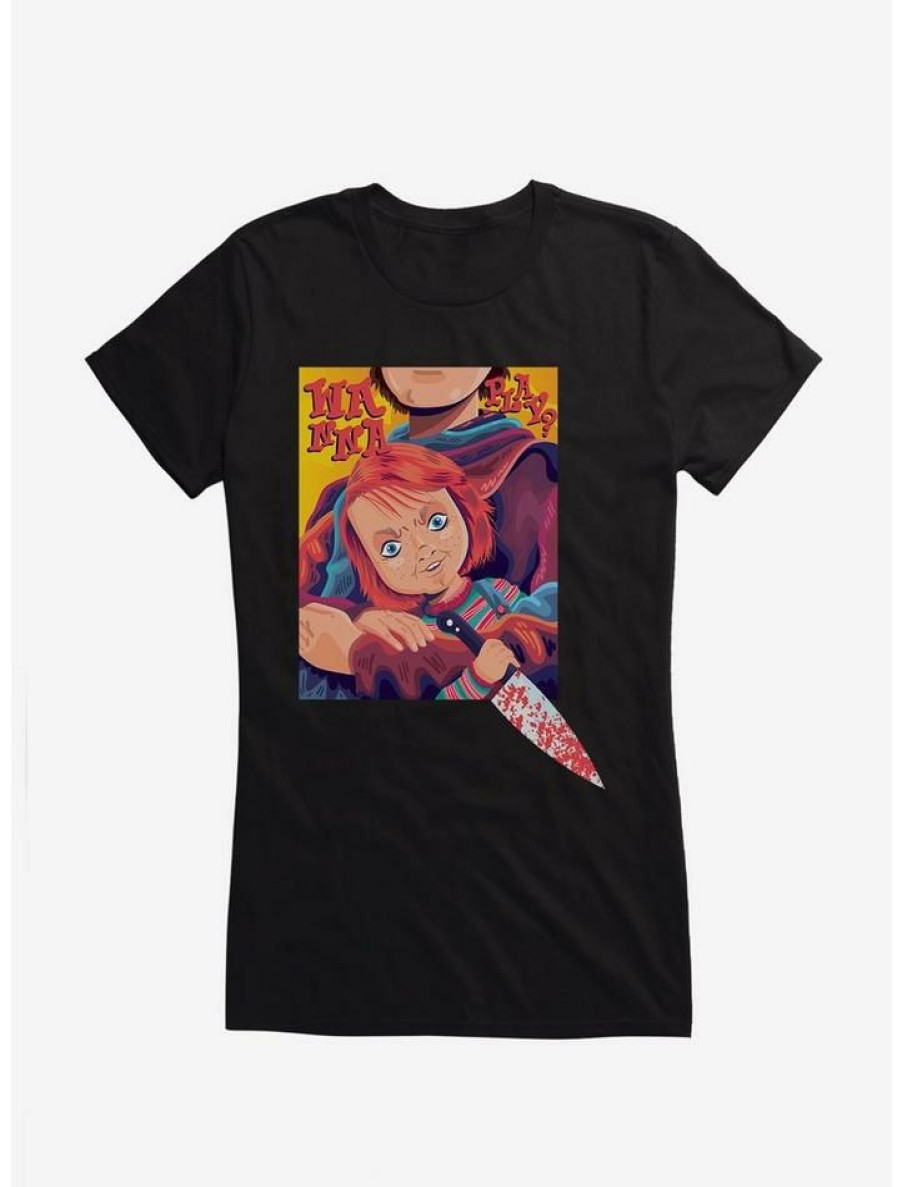 Tees * | Hot Sale Chucky Doll And Knife Girls T-Shirt