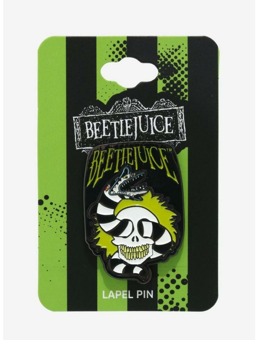 Accessories * | Flash Sale Beetlejuice Snake Skull Enamel Pin