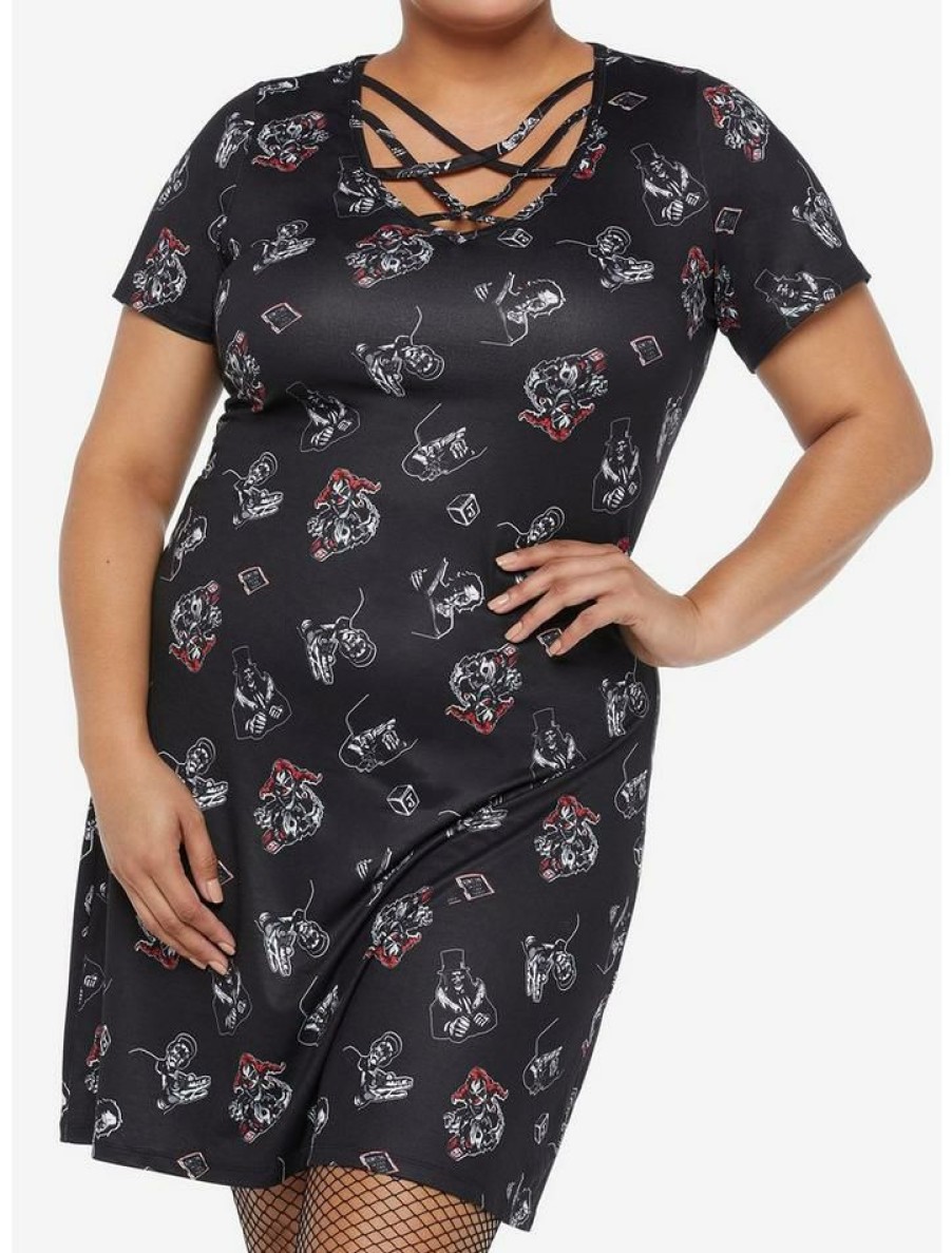 Plus * | New Universal Studios Halloween Horror Nights Characters Lace-Up Bodycon Dress Plus Size Multi