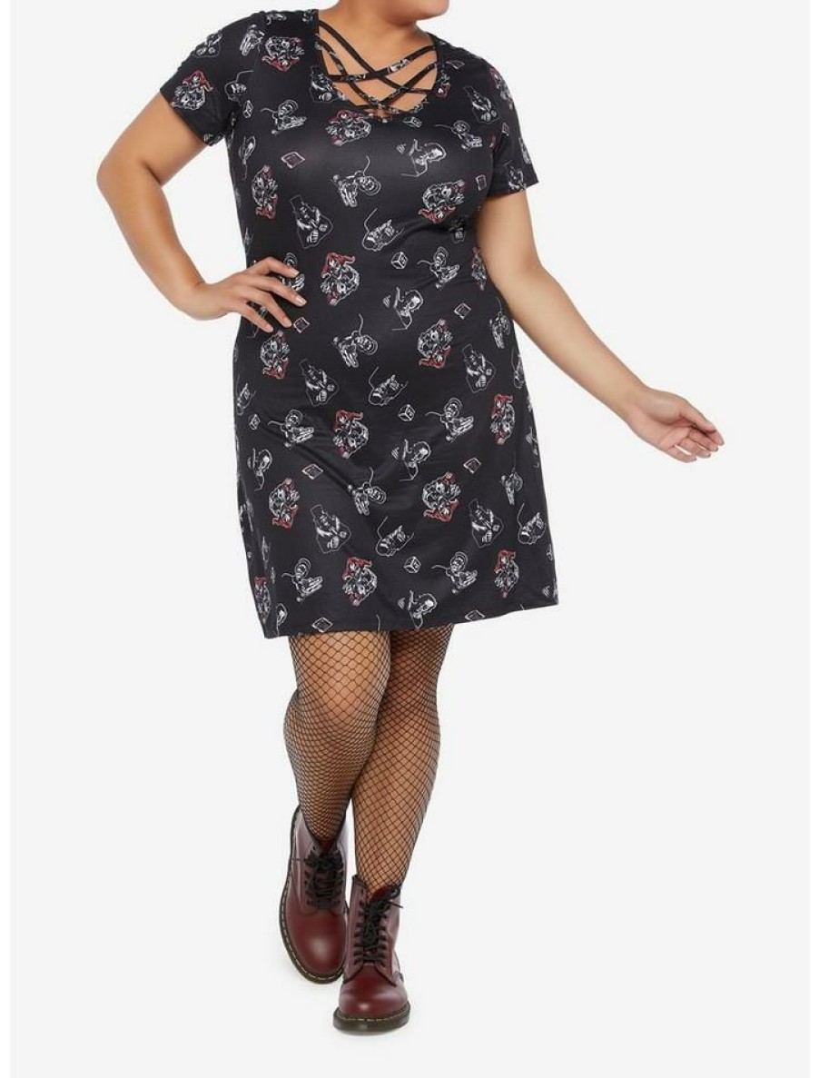 Plus * | New Universal Studios Halloween Horror Nights Characters Lace-Up Bodycon Dress Plus Size Multi