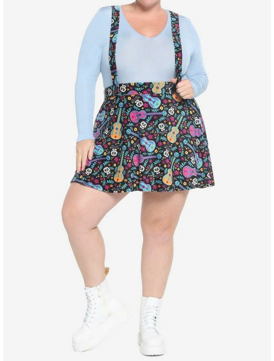 Plus * | Flash Sale Disney Pixar Coco Sugar Skull & Guitar Velvet Suspender Skirt Plus Size Multi