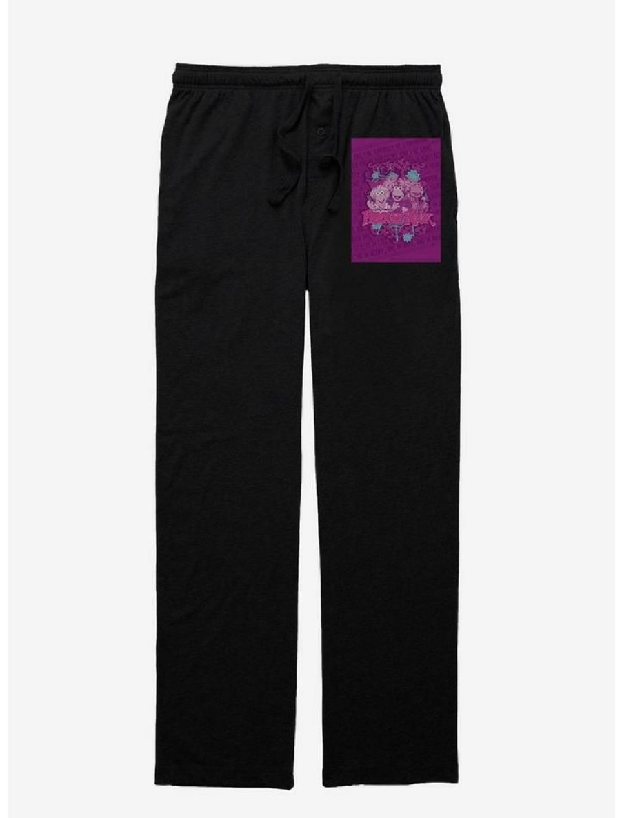 Guys * | New Jim Henson'S Fraggle Rock Pink Background Pajama Pants Black