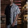 Guys * | Buy Beetlejuice Stripe Split Woven Button-Up Black