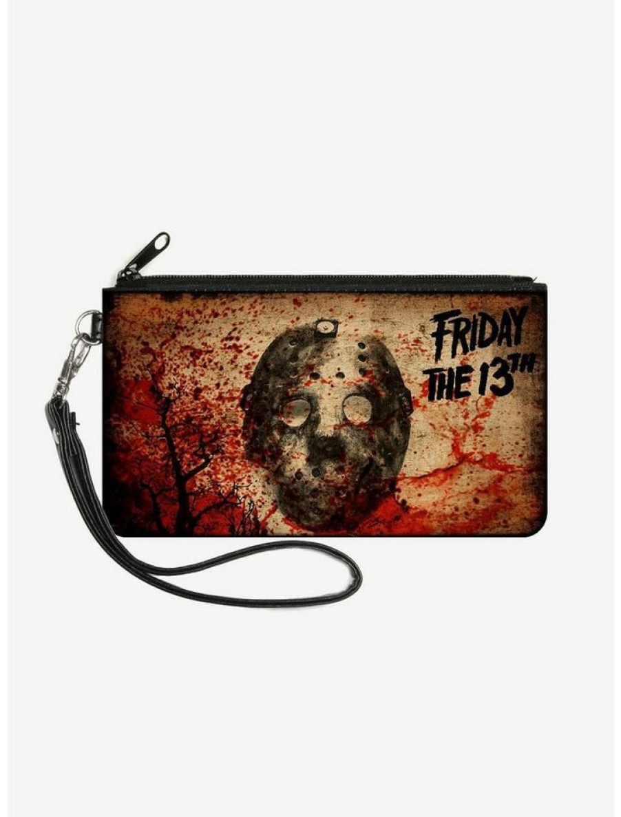 Backpacks & Bags * | Best Deal Friday The 13Th Jason Mask Trees Blood Splatter Wallet Canvas Zip Clutch