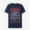 Guys * | Best Sale Jaws Christmas Pattern Sweater T-Shirt Navy