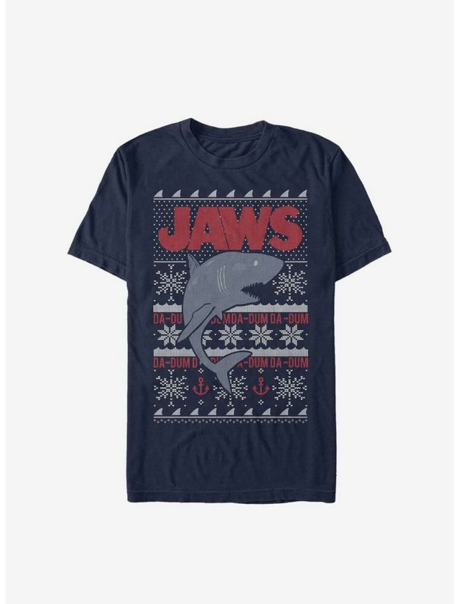 Guys * | Best Sale Jaws Christmas Pattern Sweater T-Shirt Navy