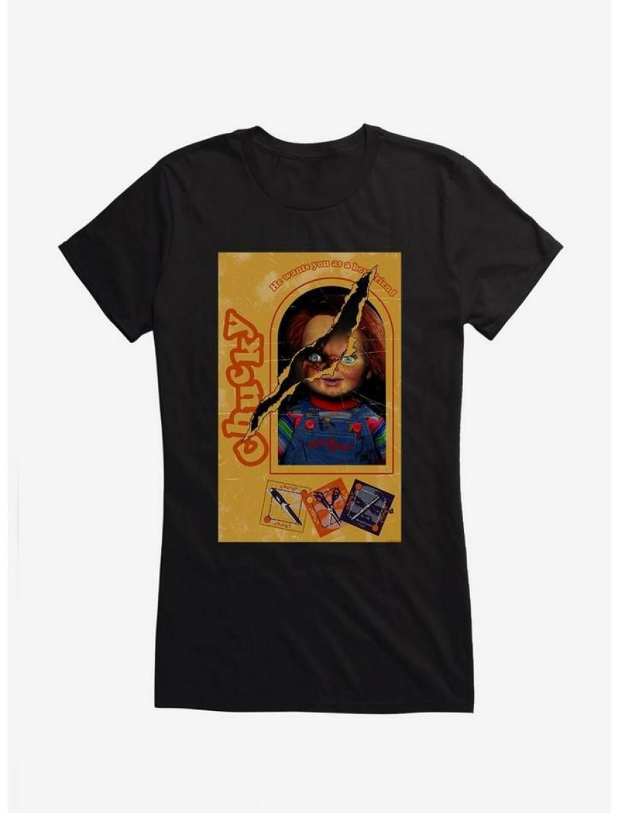 Tees * | Best Deal Chucky Doll Box Torn Girls T-Shirt