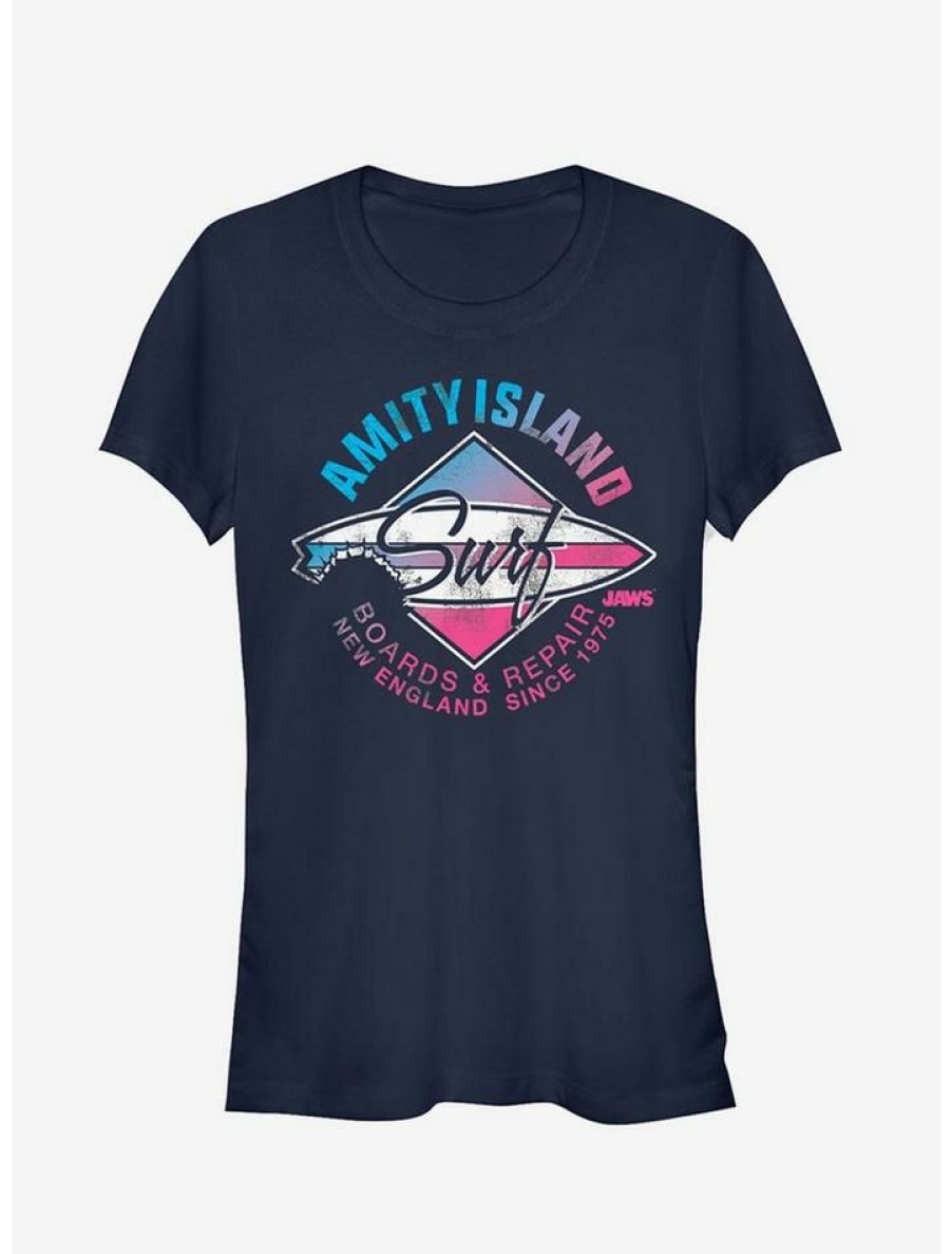 Tees * | Buy Amity Island Surfboard Repair Girls T-Shirt Navy