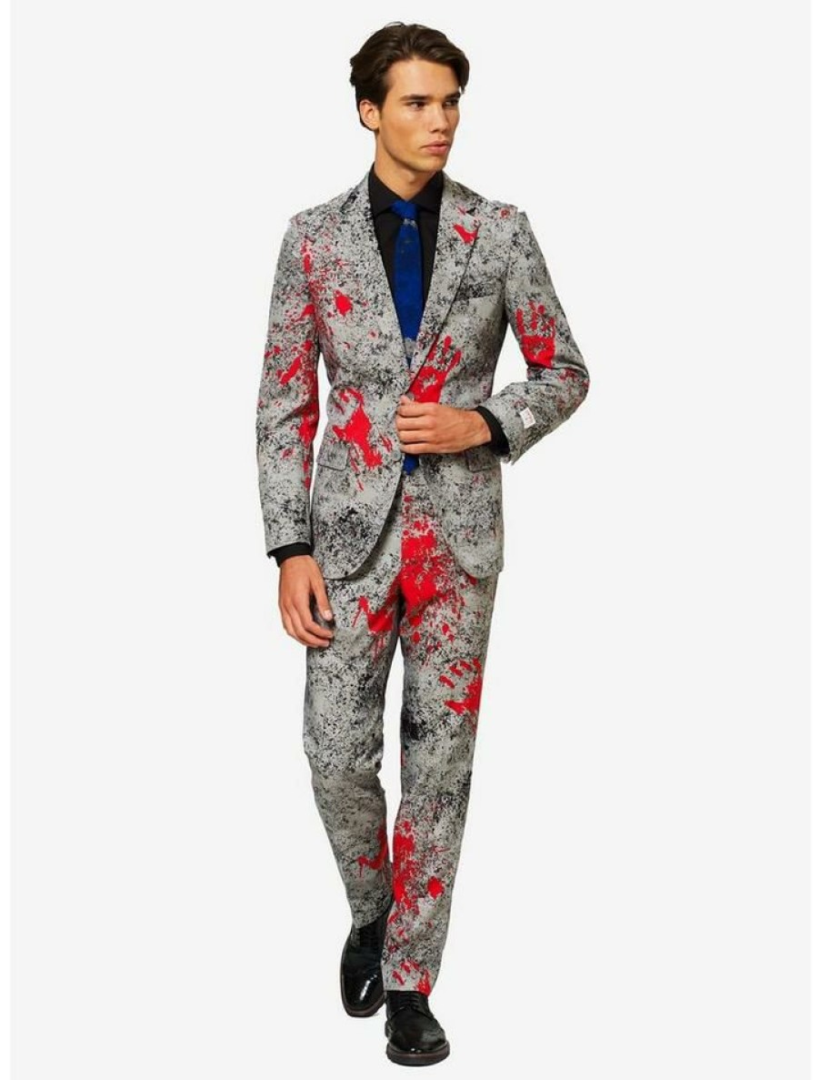 Guys * | Brand New Opposuits Men'S Zombiac Suit Grey Red