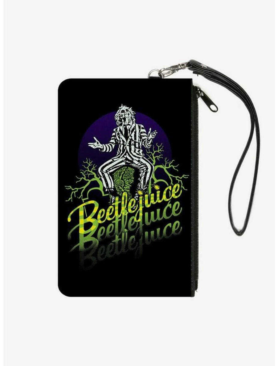 Backpacks & Bags * | Coupon Beetlejuice Sitting On Tombstone Pose Zip Clutch Canvas Wallet