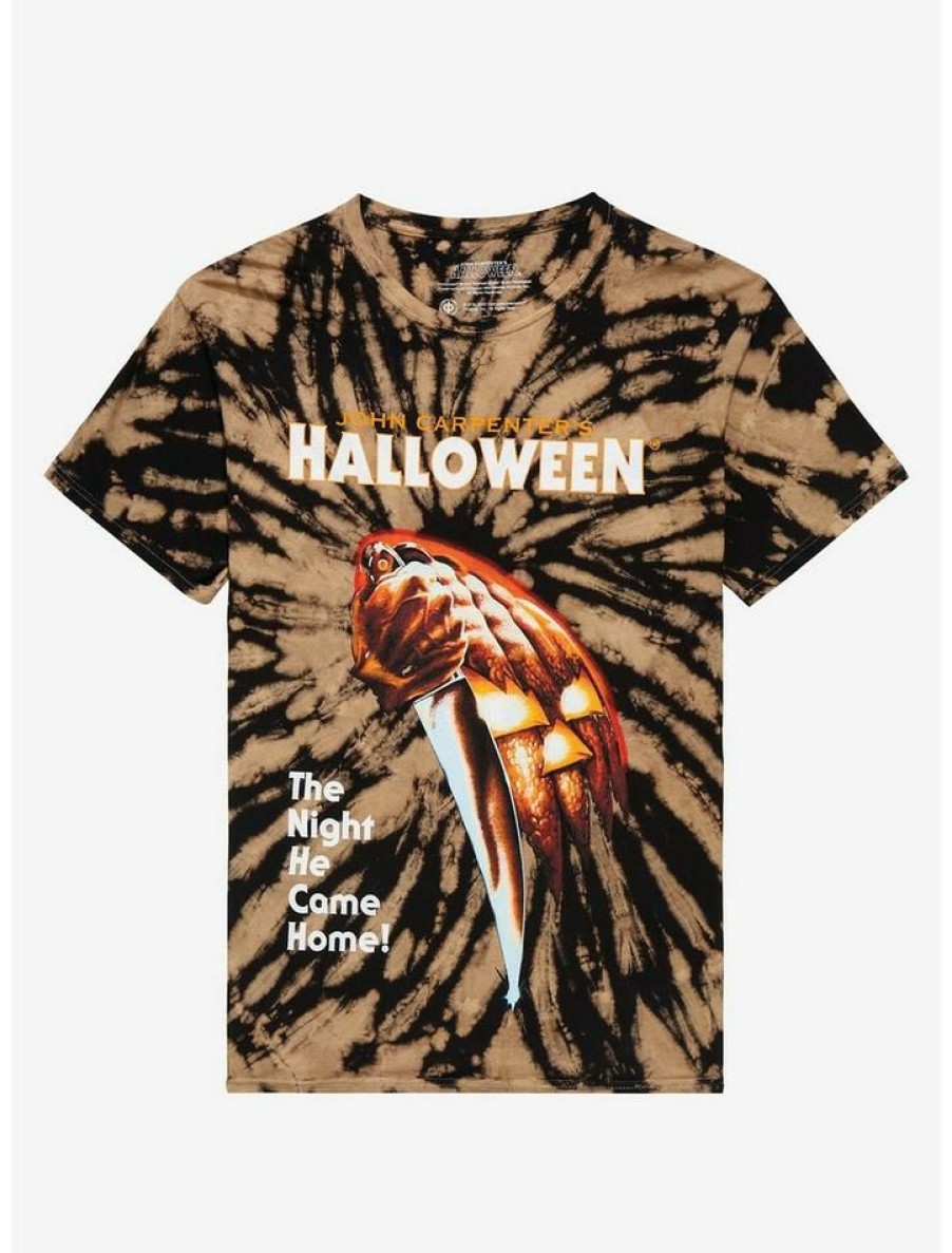 Tees * | Best Sale Halloween Pumpkin Knife Tie-Dye Boyfriend Fit Girls T-Shirt Multi