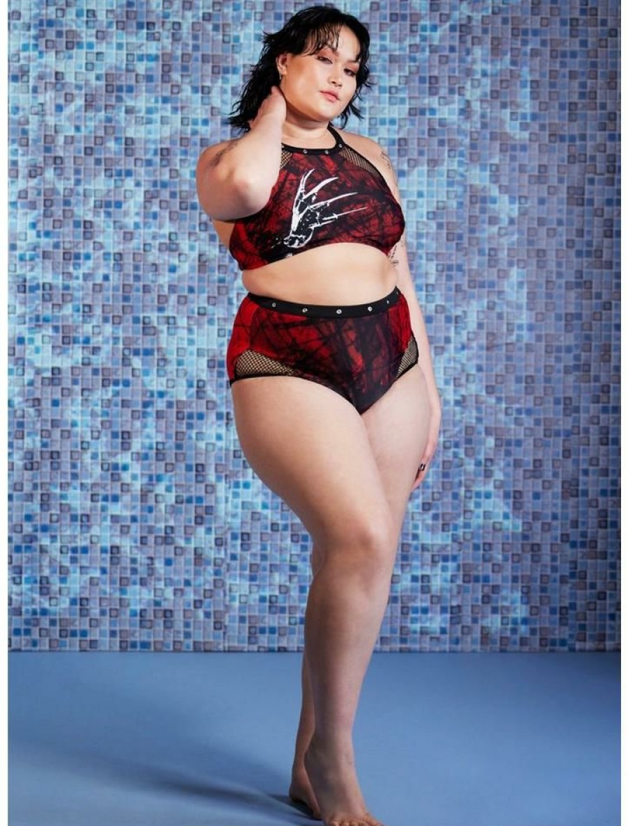 Plus * | Coupon A Nightmare On Elm Street Grommet High-Waisted Swim Bottoms Plus Size Multi