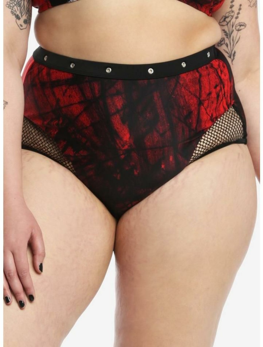 Plus * | Coupon A Nightmare On Elm Street Grommet High-Waisted Swim Bottoms Plus Size Multi