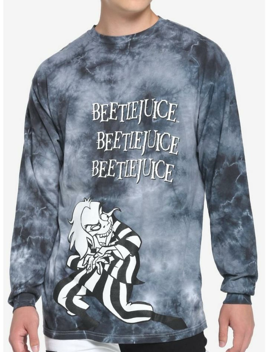 Guys * | Best Deal Beetlejuice Cartoon Dark Wash Long-Sleeve T-Shirt Black