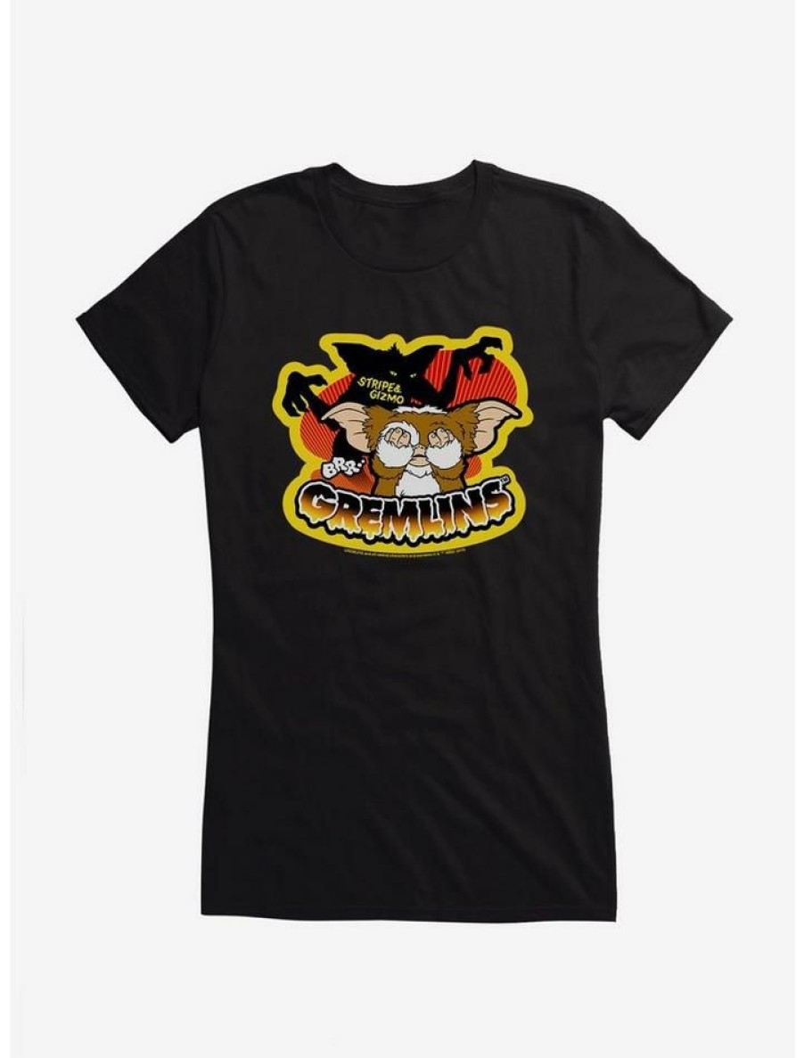 Tees * | Promo Gremlins Gizmo Stripe And Afraid Gizmo Door Girls T-Shirt