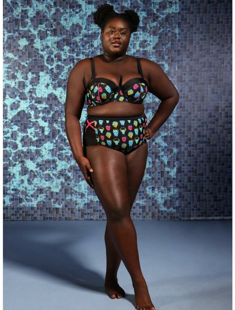 Plus * | Brand New Universal Monsters Heads High-Waisted Swim Bottoms Plus Size Multi